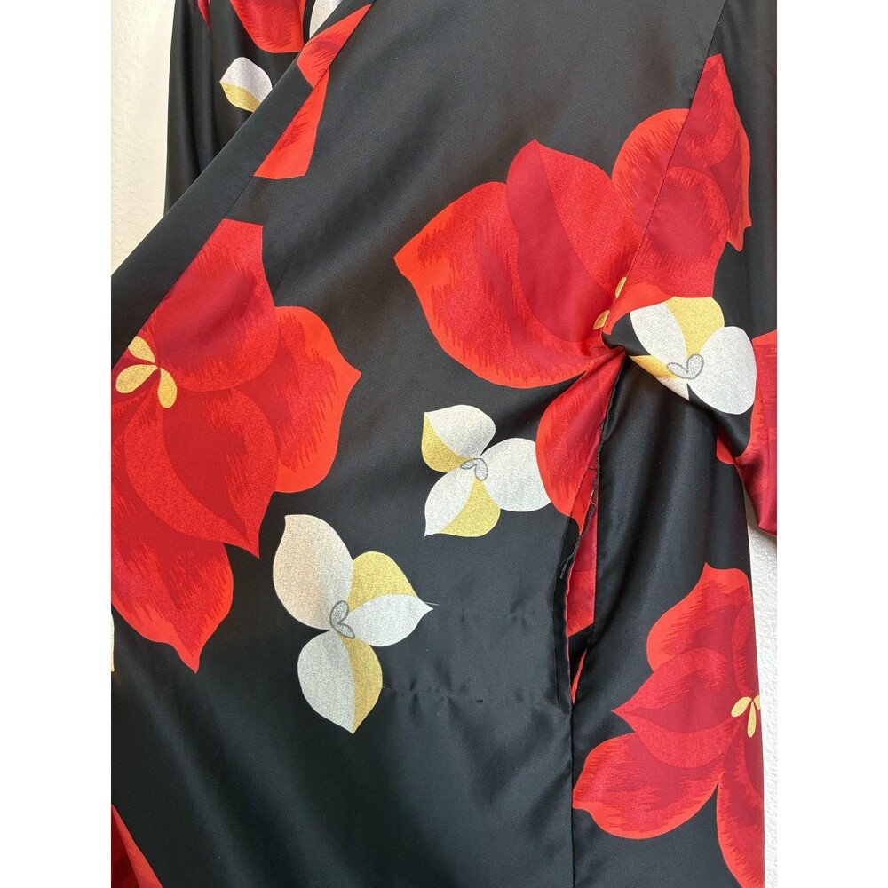 Natori Ginza Long Kimono Robe Womens One Size Black Satin Red Floral Lounge - Picture 13 of 15